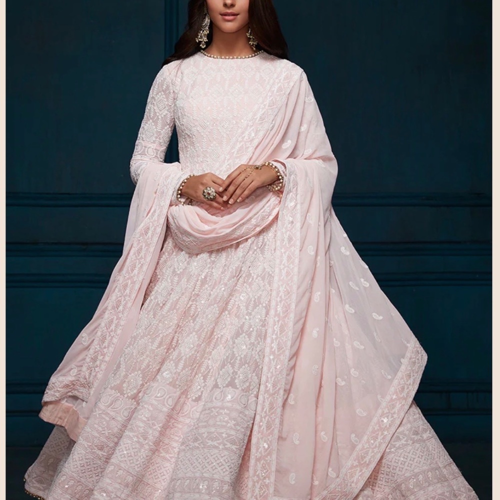 LASHKARA- Light Pink Thread Embroidered Anarkali